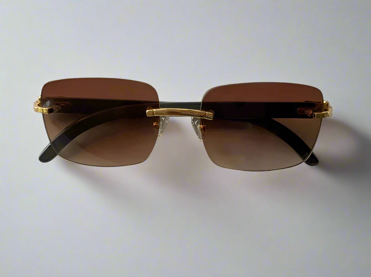 Luxury Honey Black Buffalo Horn Rimless Sunglasses