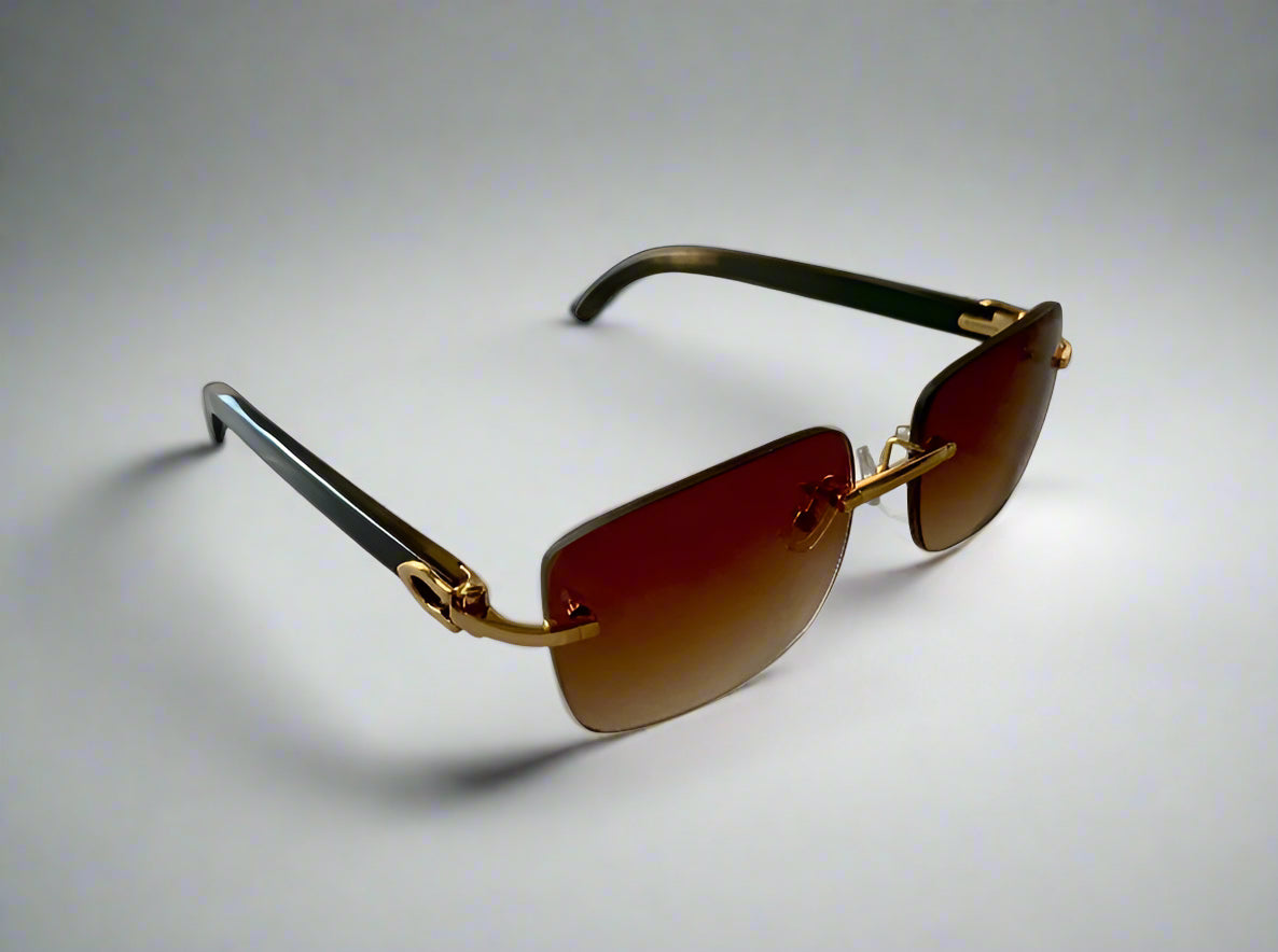 Luxury Honey Black Buffalo Horn Rimless Sunglasses