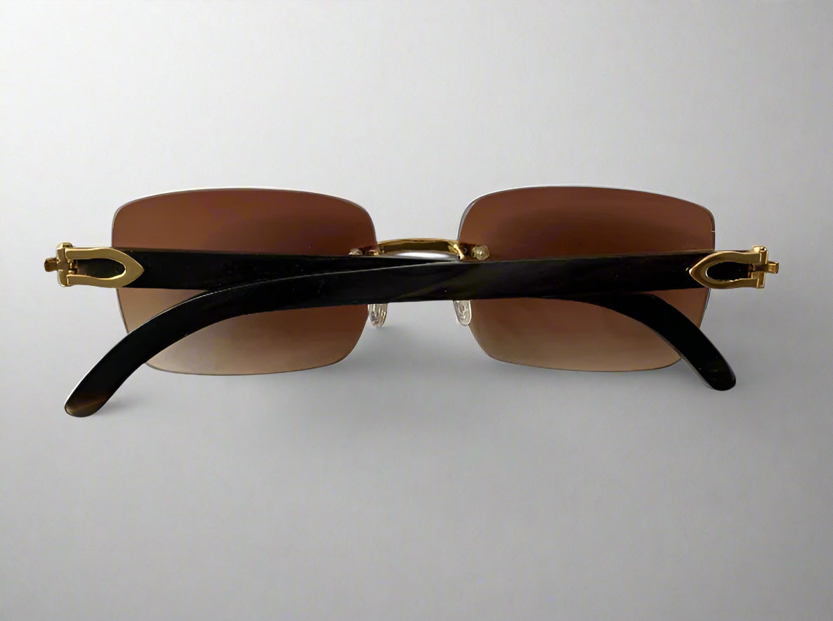 Luxury Honey Black Buffalo Horn Rimless Sunglasses