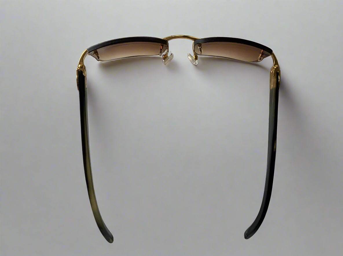 Luxury Honey Black Buffalo Horn Rimless Sunglasses