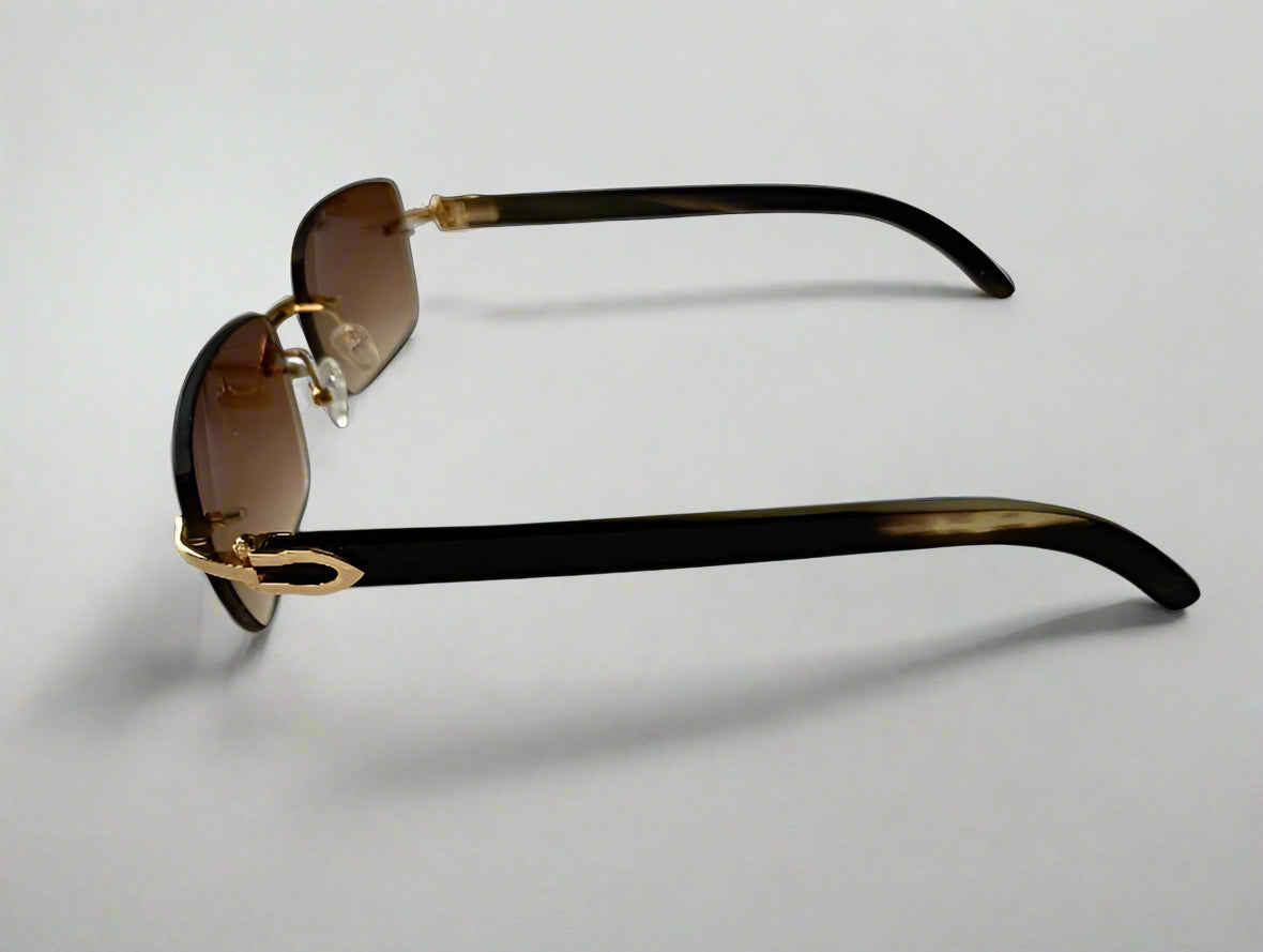 Luxury Honey Black Buffalo Horn Rimless Sunglasses