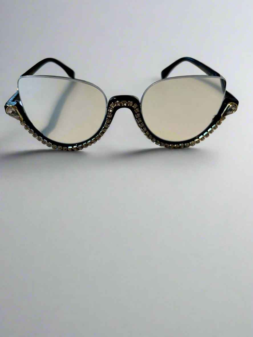 Cat Eye Reading Glasses | Anti Blue Light Eyewear | Rhinestone Trim Frames