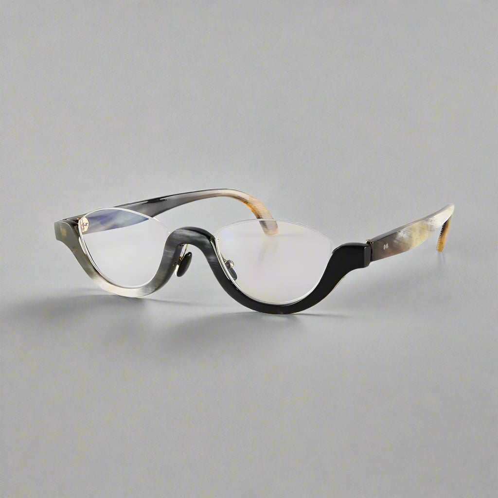 Anti Blue Light Glasses | Cat - Eye Half Rimless Frames | Natural Horn Eyewear