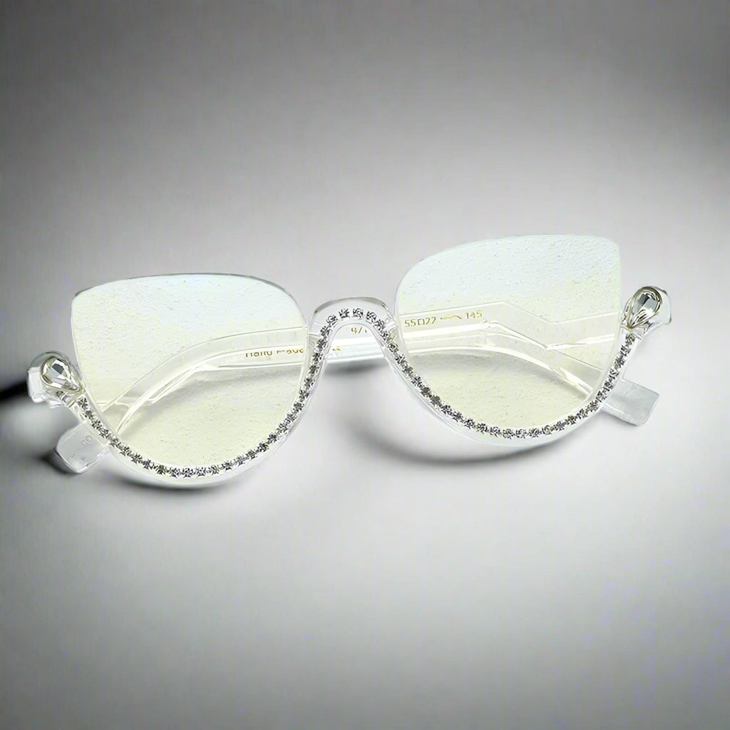 Cat Eye Reading Glasses | Anti Blue Light Eyewear | Rhinestone Trim Frames