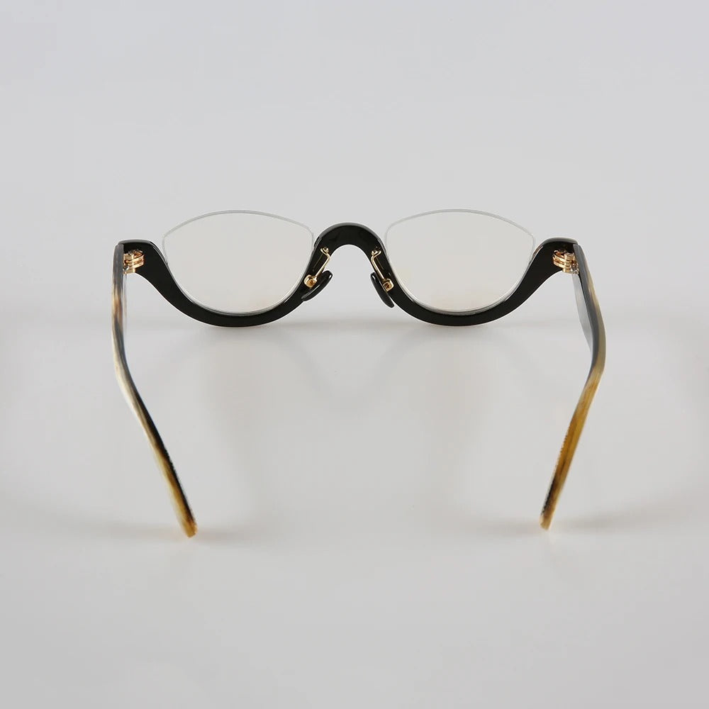 Anti Blue Light Glasses | Cat - Eye Half Rimless Frames | Natural Horn Eyewear