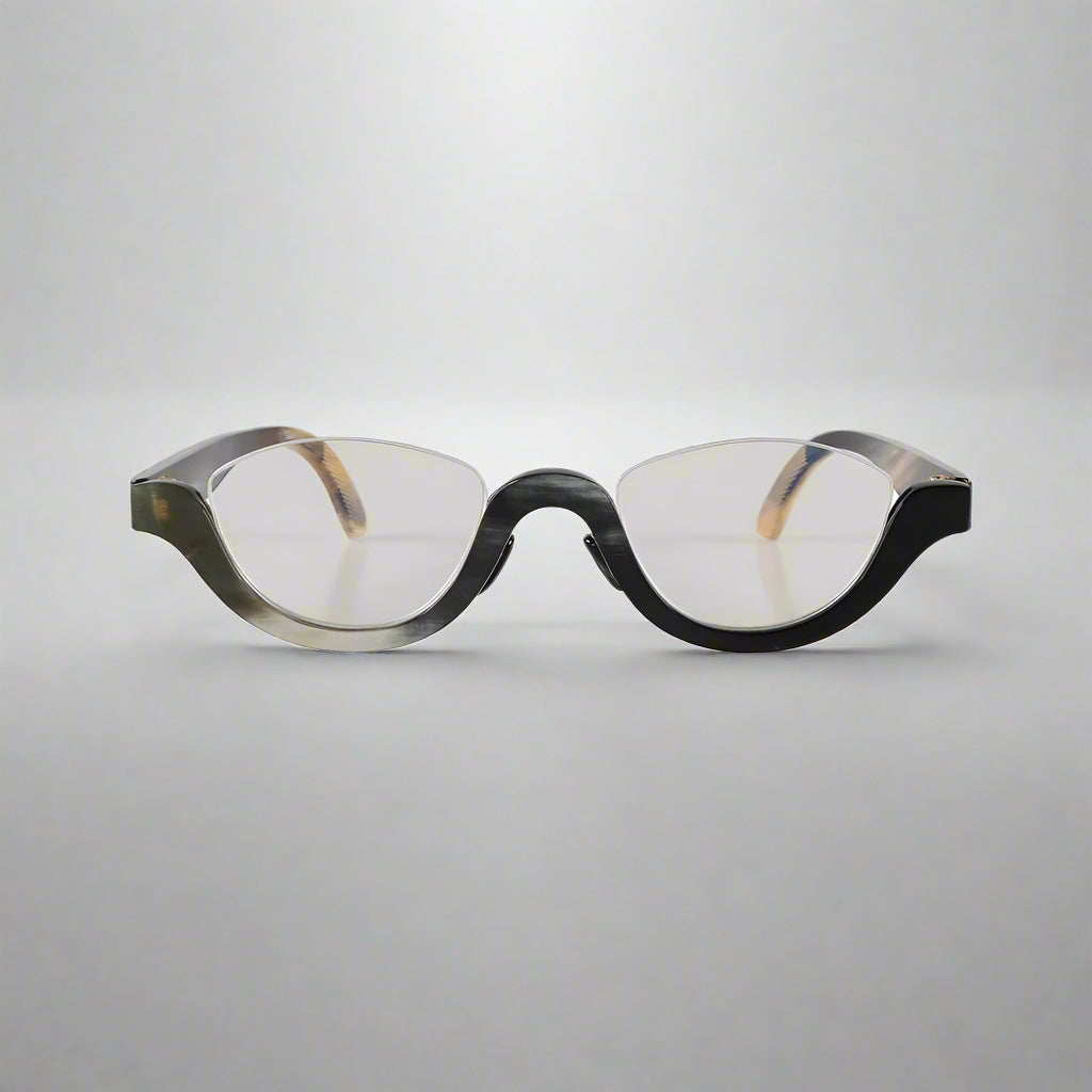 Anti Blue Light Glasses | Cat - Eye Half Rimless Frames | Natural Horn Eyewear