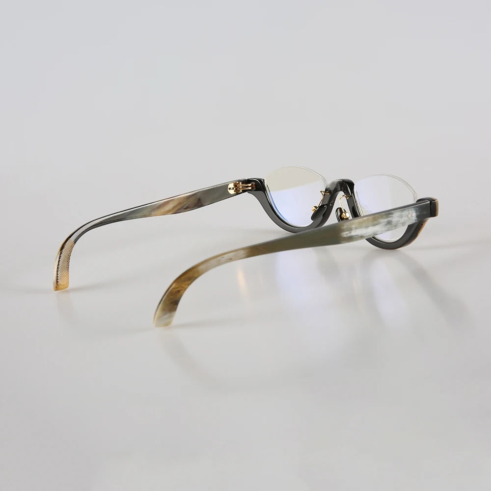 Anti Blue Light Glasses | Cat - Eye Half Rimless Frames | Natural Horn Eyewear