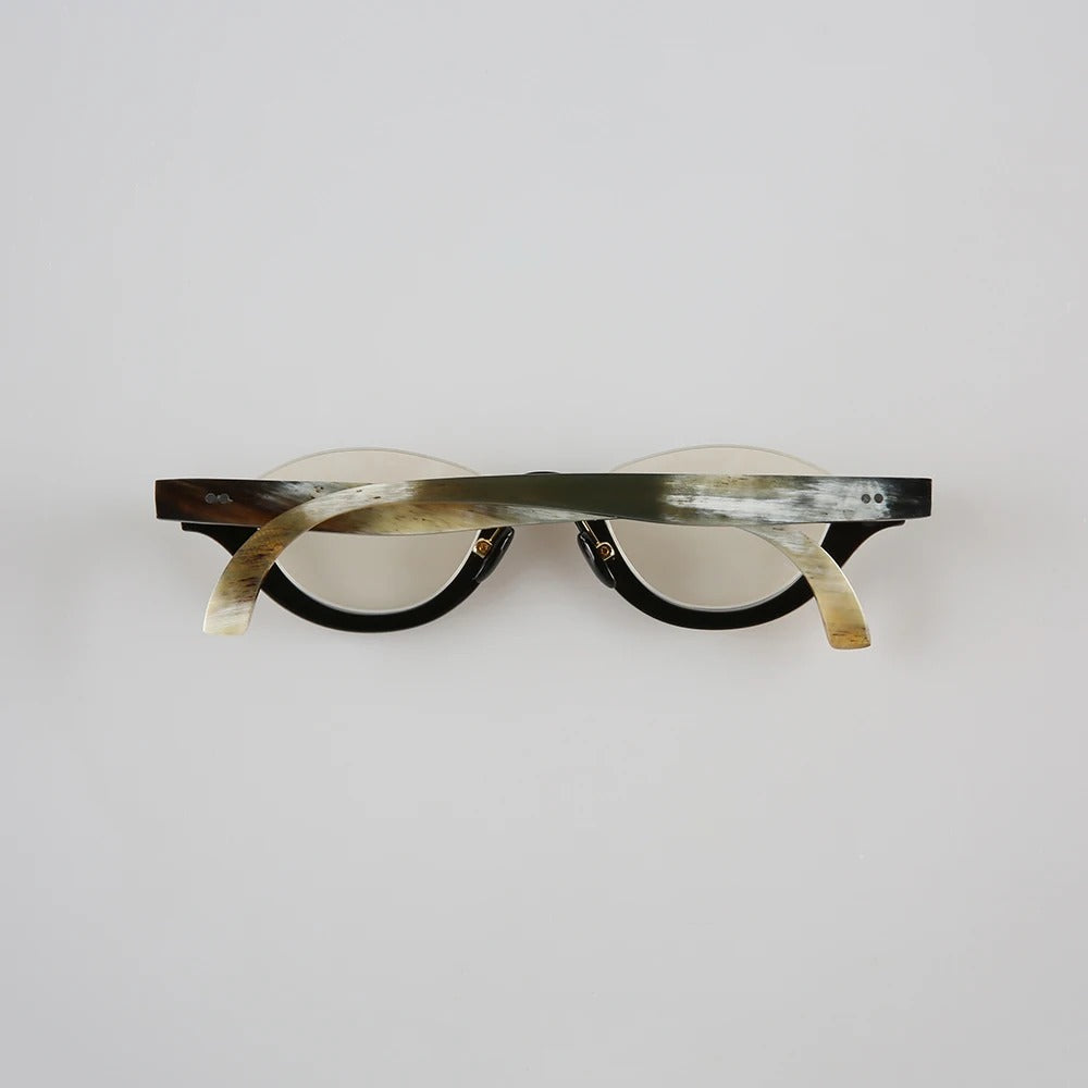 Anti Blue Light Glasses | Cat - Eye Half Rimless Frames | Natural Horn Eyewear