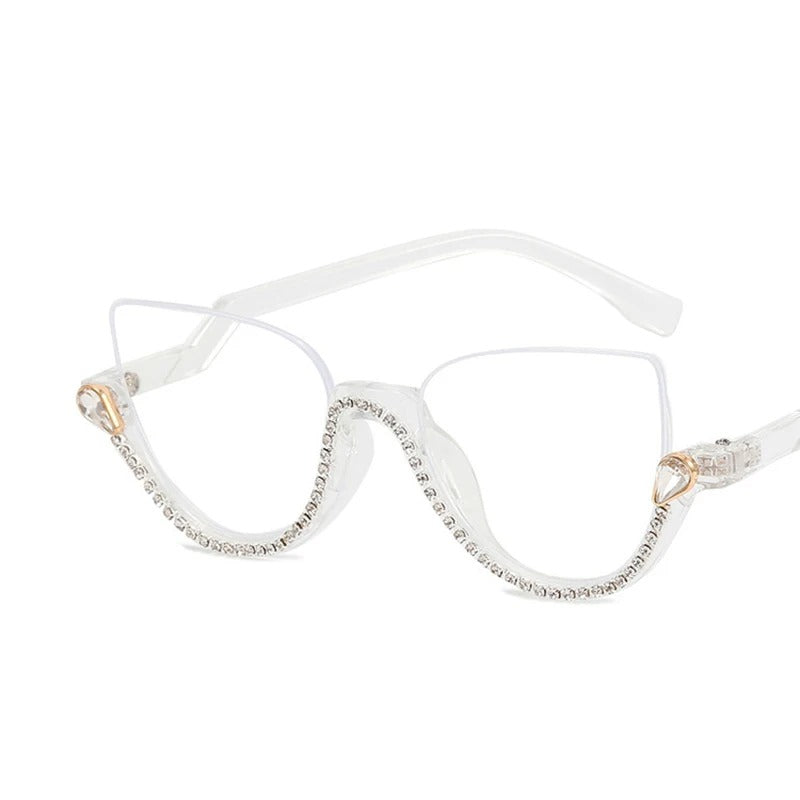 Cat Eye Reading Glasses | Anti Blue Light Eyewear | Rhinestone Trim Frames