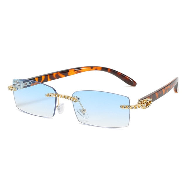 Crystal Trimmed Glasses | Vintage Style Rectangle Frames | Rimless Sunglasses