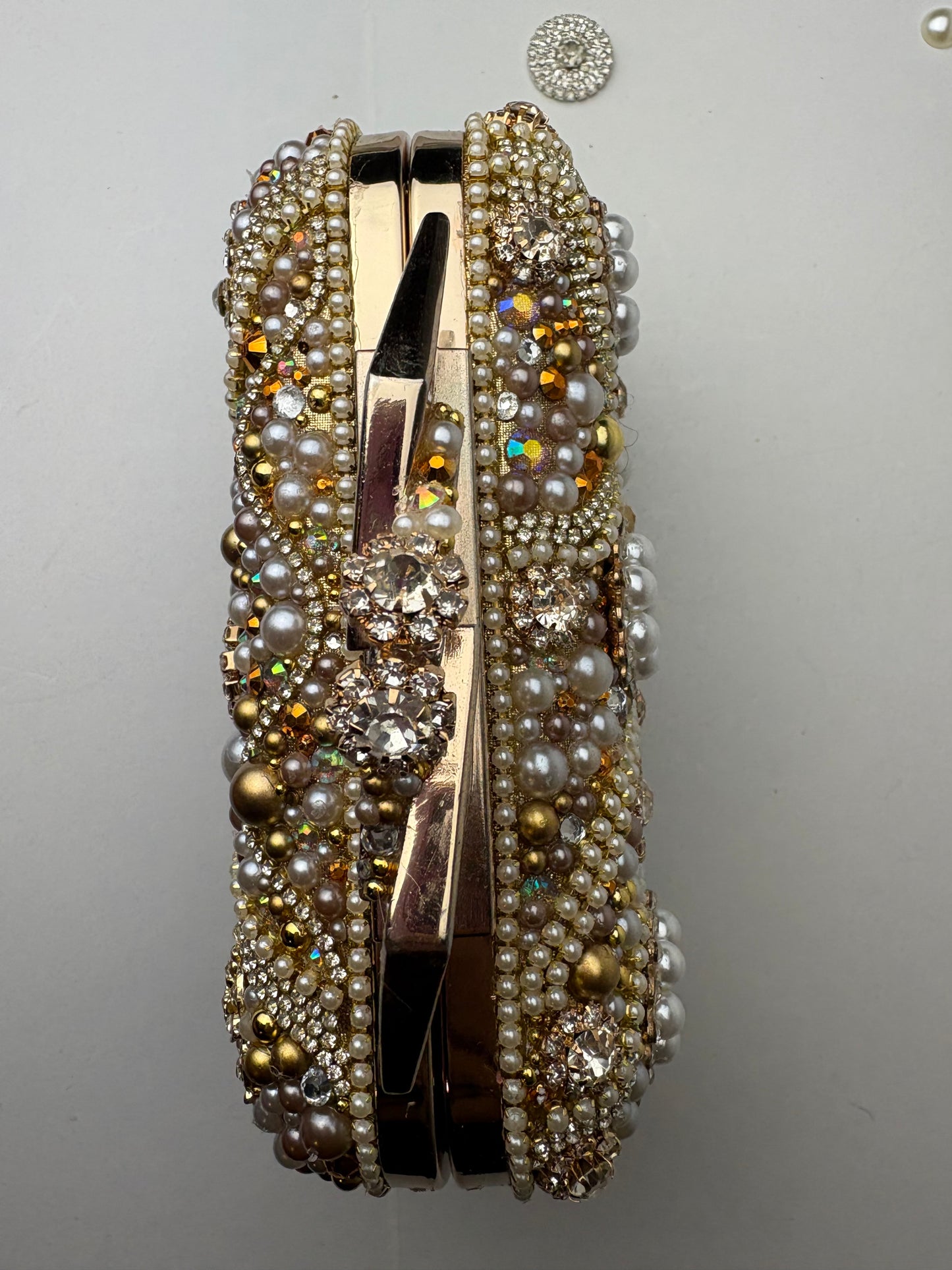 Vintage Upcycled Embellished Purse | Knuckle Clutch Handle | Brooch & Pearl Embellished Evening Bag
