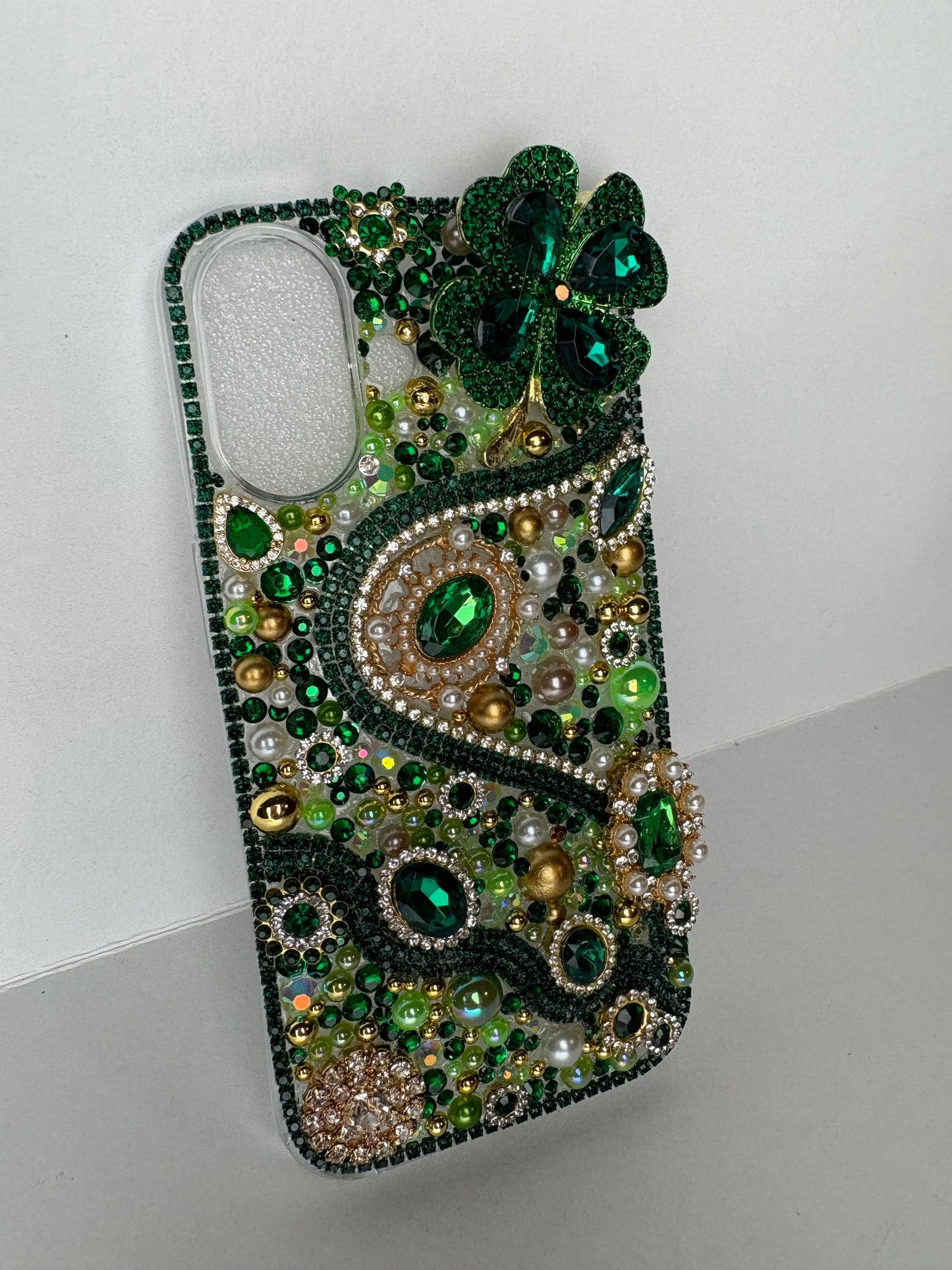 Emerald Green Rhinestone Phone Case – Luxury Lucky Clover St. Patrick’s Day Phone Case