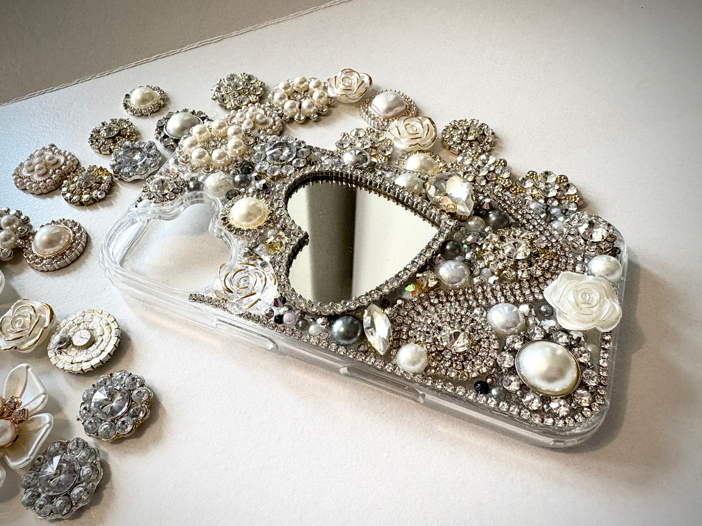 Bling Phone Case | Handmade Junk Case | Mirror | Brooches and Charms | iPhone & Samsung Cases