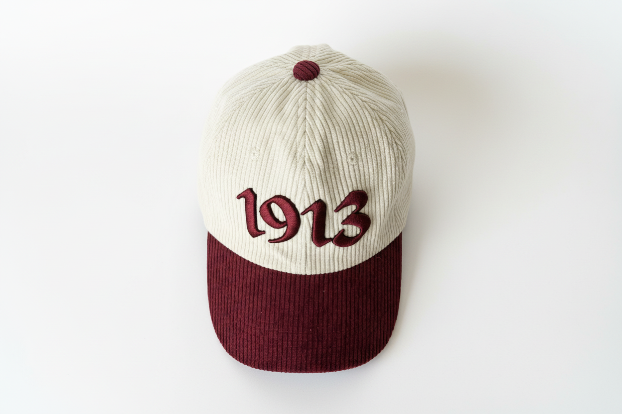 Cap with '1913' embroidered on a white background