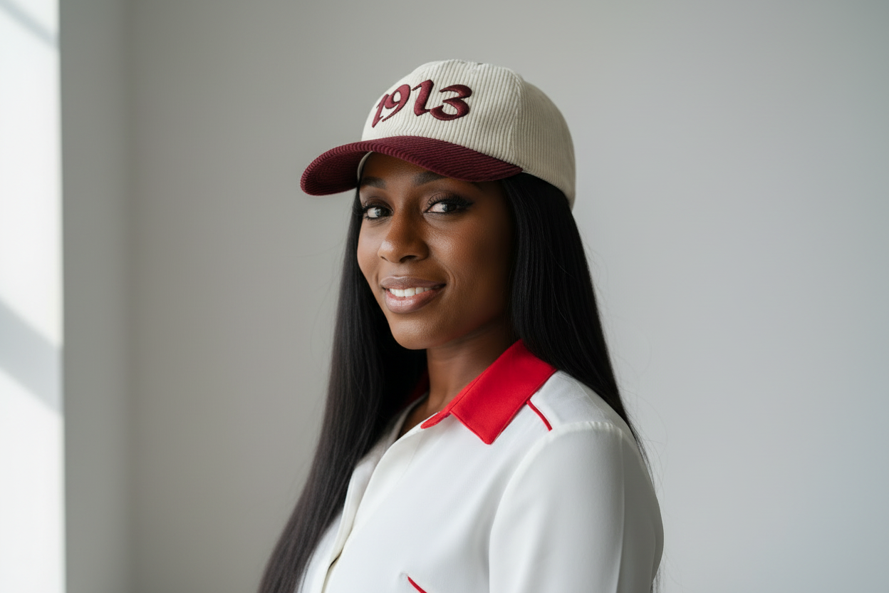 1913 Embroidered Hat | Crimson & Cream | DST