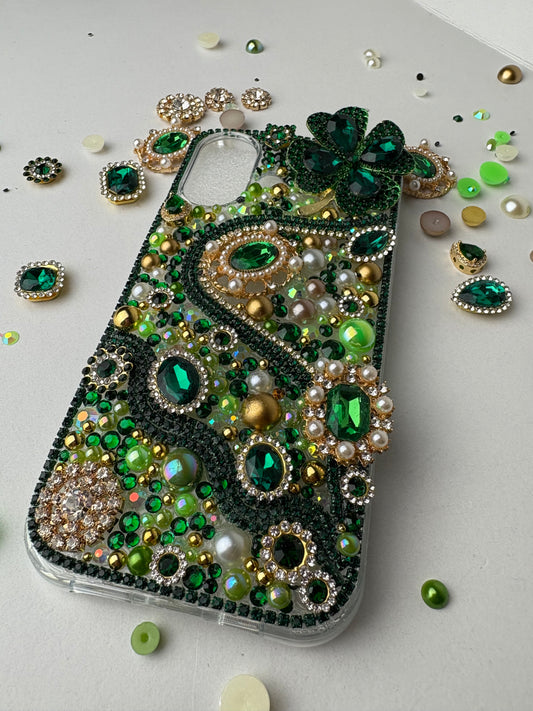 Emerald Green Rhinestone Phone Case – Luxury Lucky Clover St. Patrick’s Day Phone Case