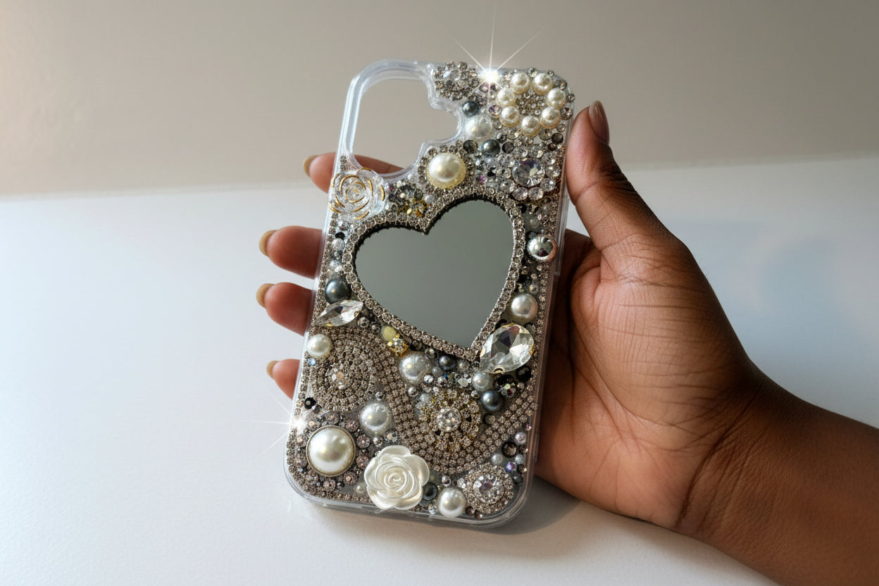 Bling Phone Case | Handmade Junk Case | Mirror | Brooches and Charms | iPhone & Samsung Cases