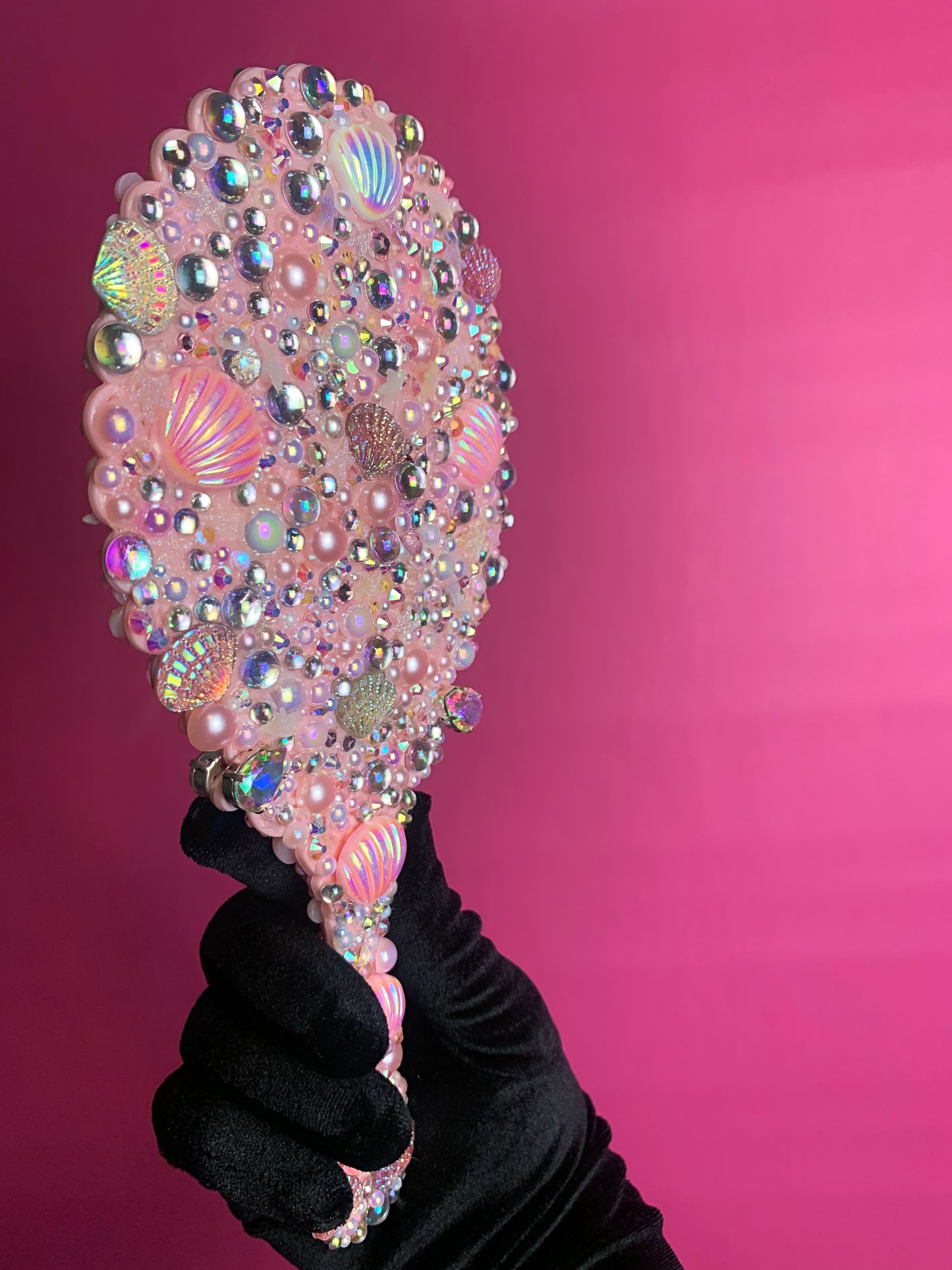 Enchanting Mermaid Rhinestone Handheld Mirror - Pink & Purple