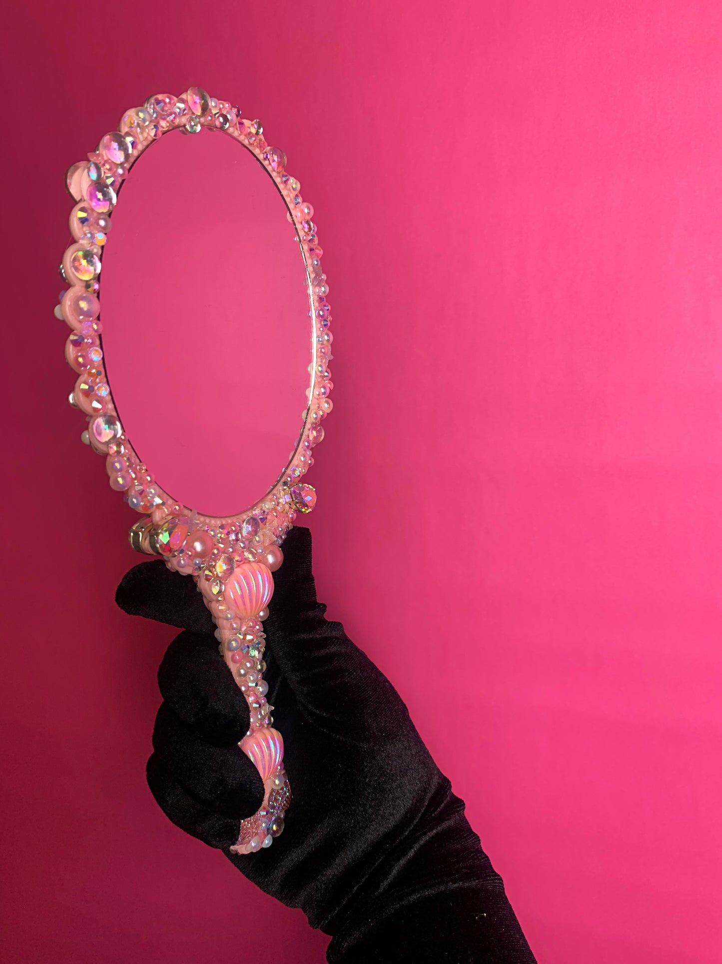 Enchanting Mermaid Rhinestone Handheld Mirror - Pink & Purple