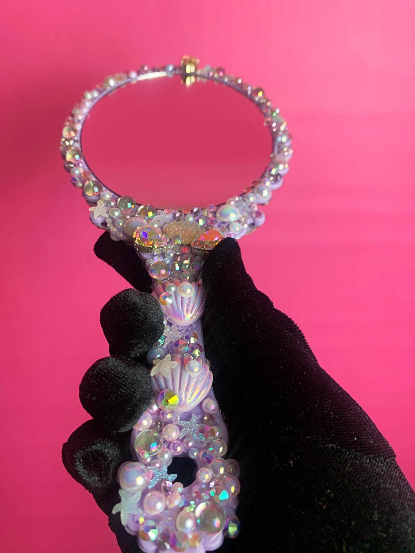 Enchanting Mermaid Rhinestone Handheld Mirror - Pink & Purple