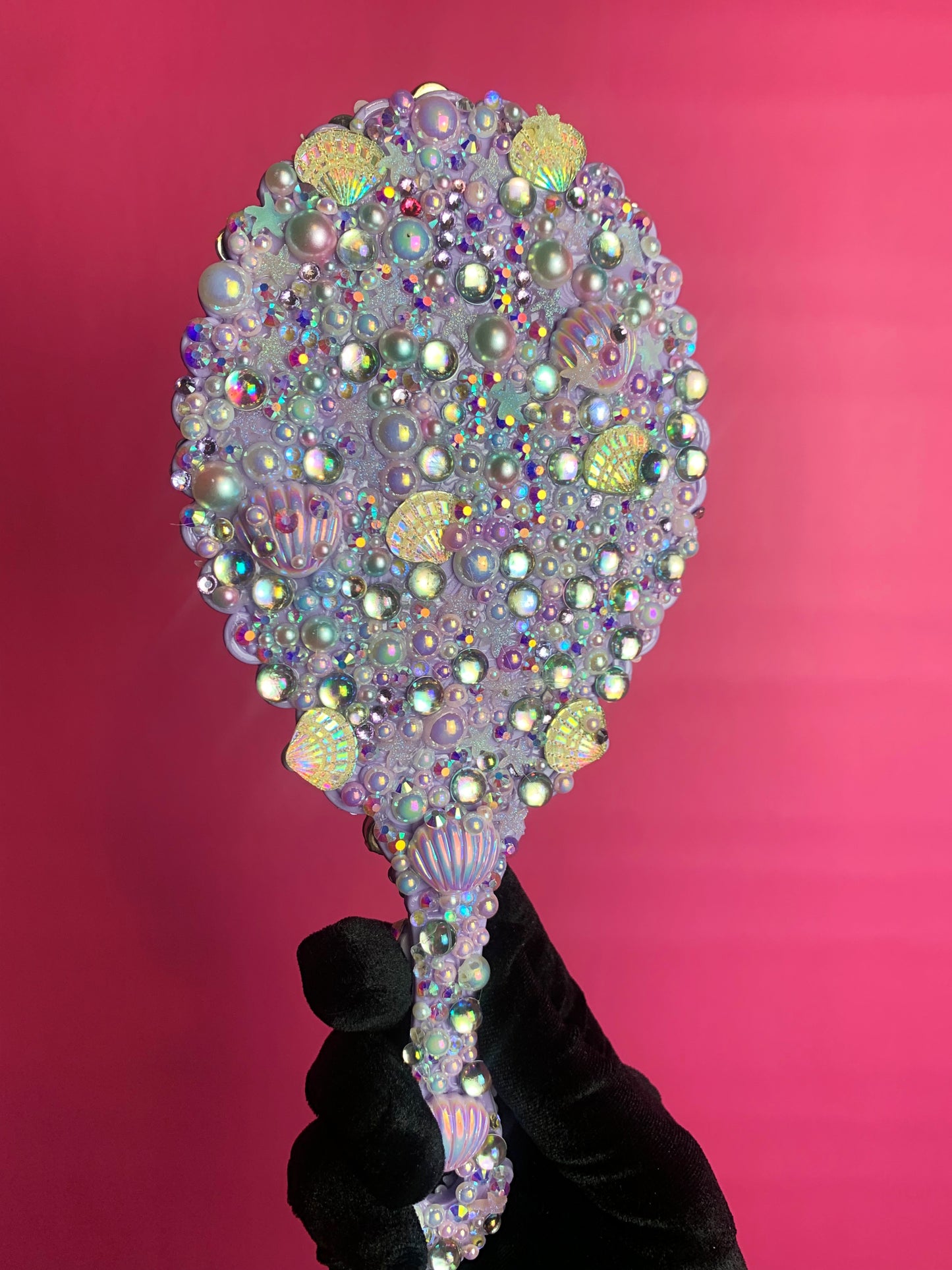 Enchanting Mermaid Rhinestone Handheld Mirror - Pink & Purple