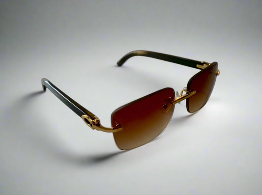 Luxury Honey Black Buffalo Horn Rimless Sunglasses