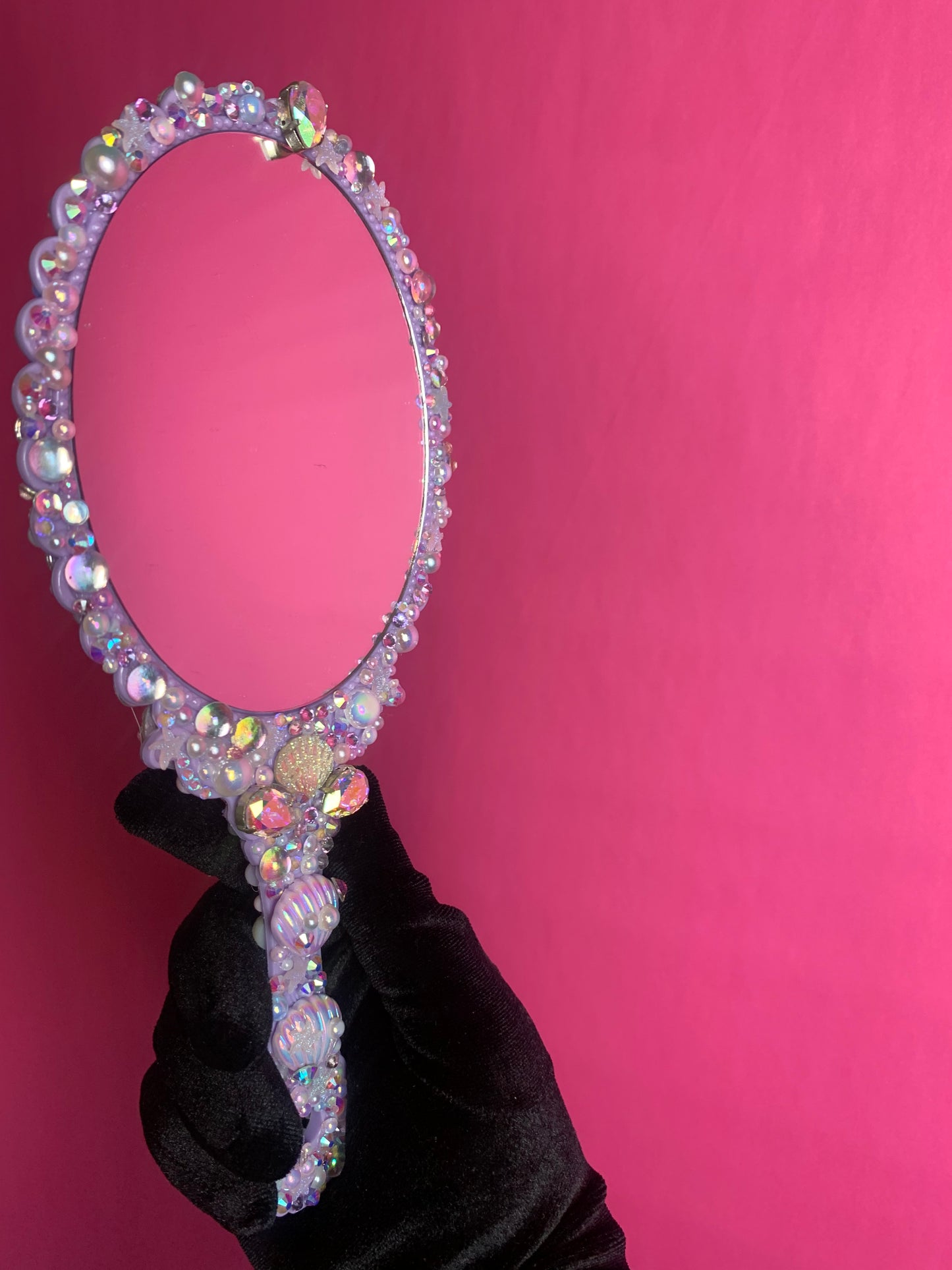 Enchanting Mermaid Rhinestone Handheld Mirror - Pink & Purple
