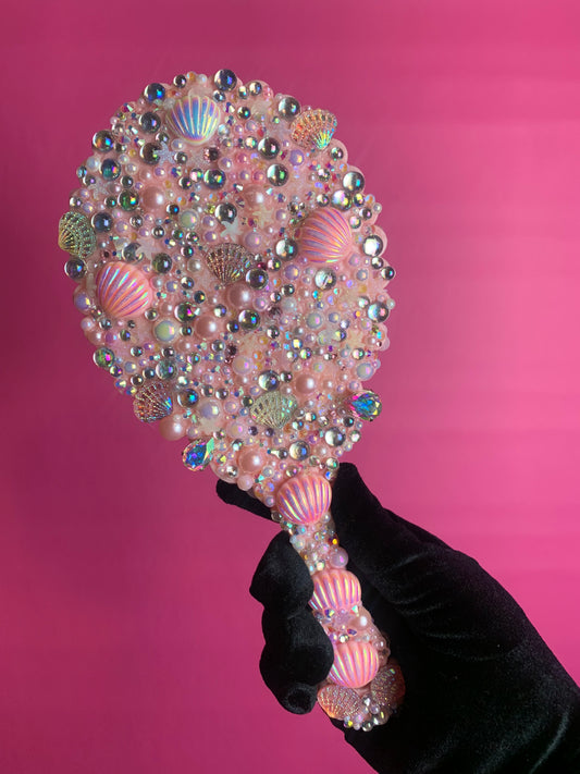 Enchanting Mermaid Rhinestone Handheld Mirror - Pink & Purple