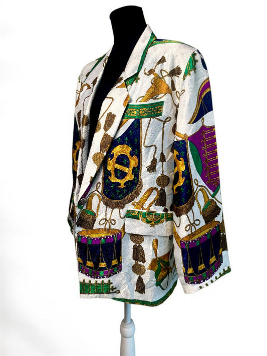 Vintage 1980s Silk Baroque Print Blazer by Nicole J Farah