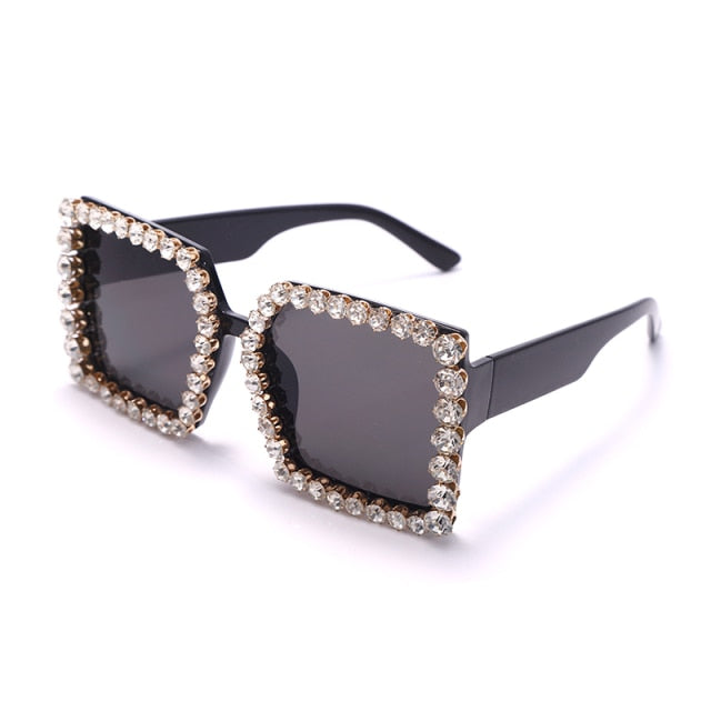 Oversized Rhinestone Trimmed Square Frame Sunglasses