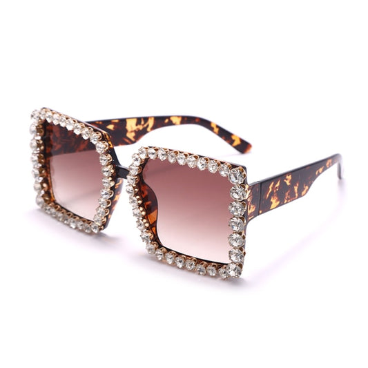 Oversized Rhinestone Trimmed Square Frame Sunglasses