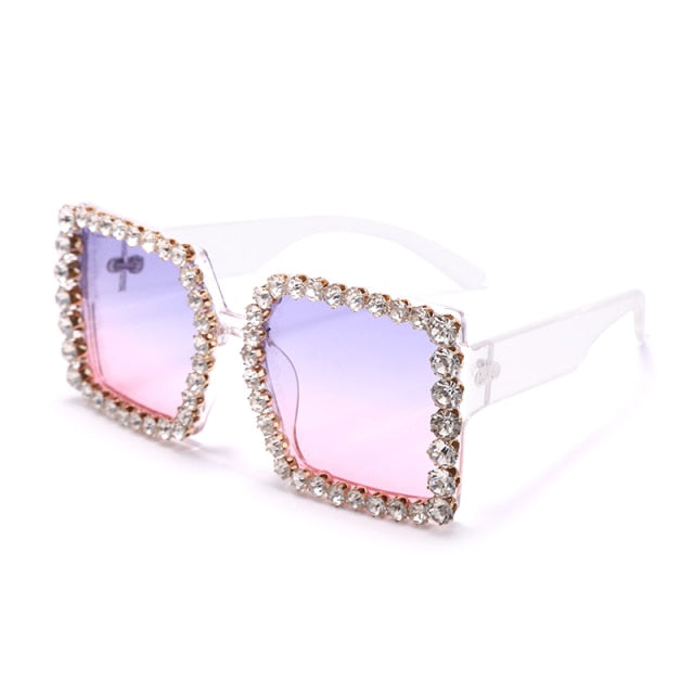 Oversized Rhinestone Trimmed Square Frame Sunglasses