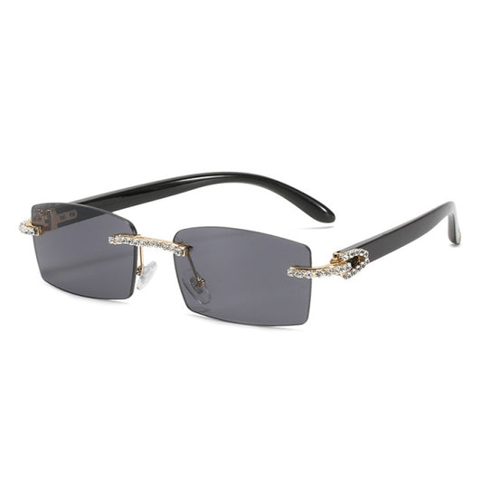 Crystal Trimmed Glasses | Vintage Style Rectangle Frames | Rimless Sunglasses