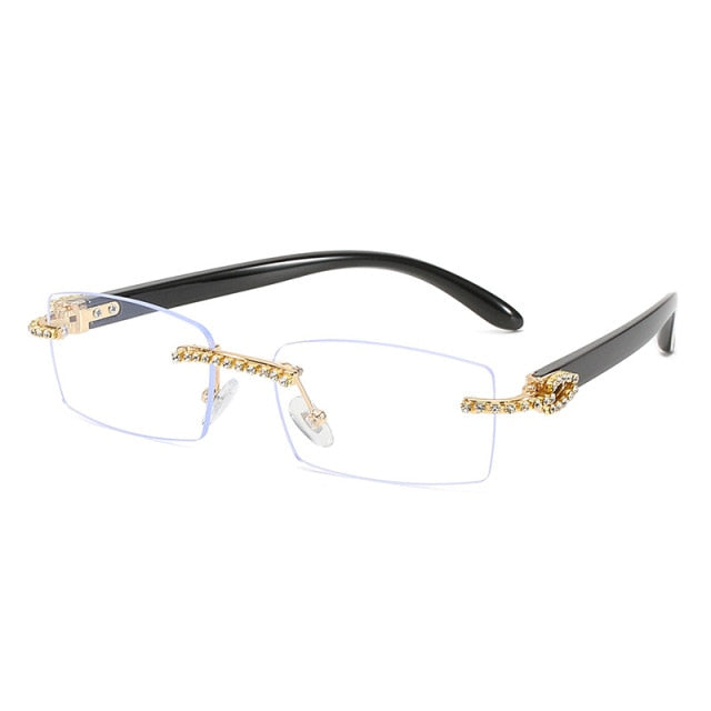 Crystal Trimmed Glasses | Vintage Style Rectangle Frames | Rimless Sunglasses