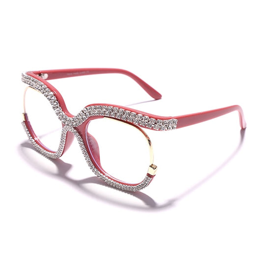 Pink Oversized Rhinestone Trim Anti Blue Light Glasses